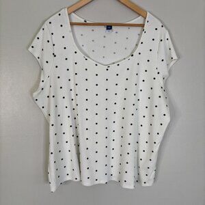 Old Navy Top 4X White Black Polka Dot Ribbed Stretch Short Sleeve T-Shirt Womens